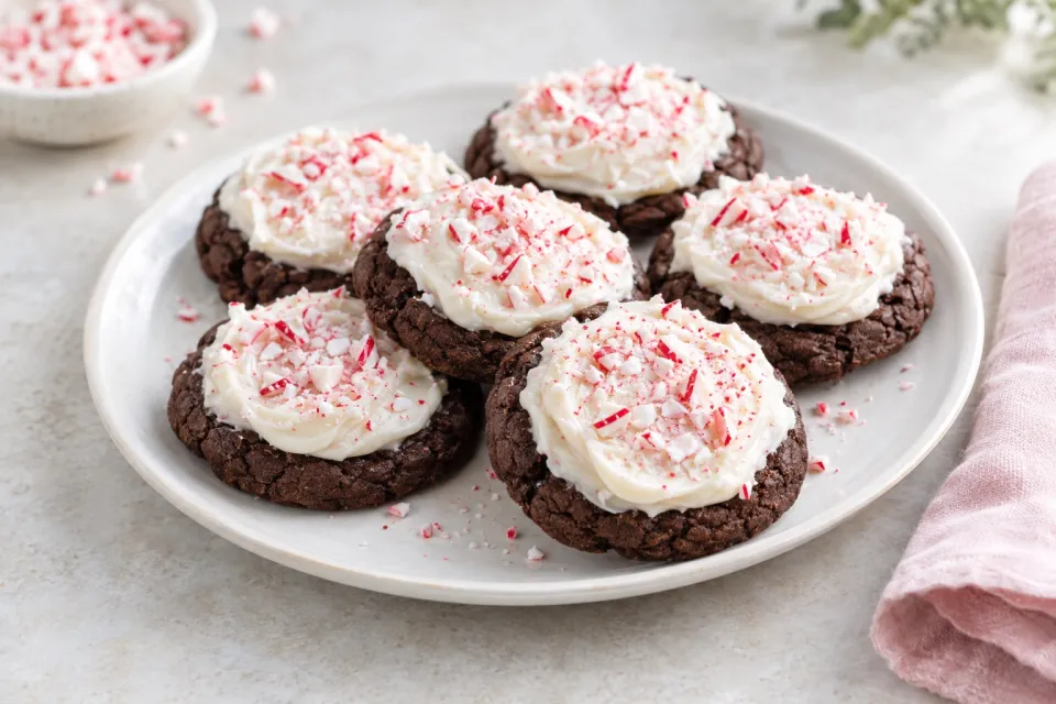 Frosted Peppermint Brownie Cookies