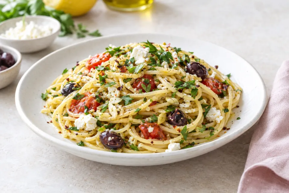 Garlicky Greek Spaghett