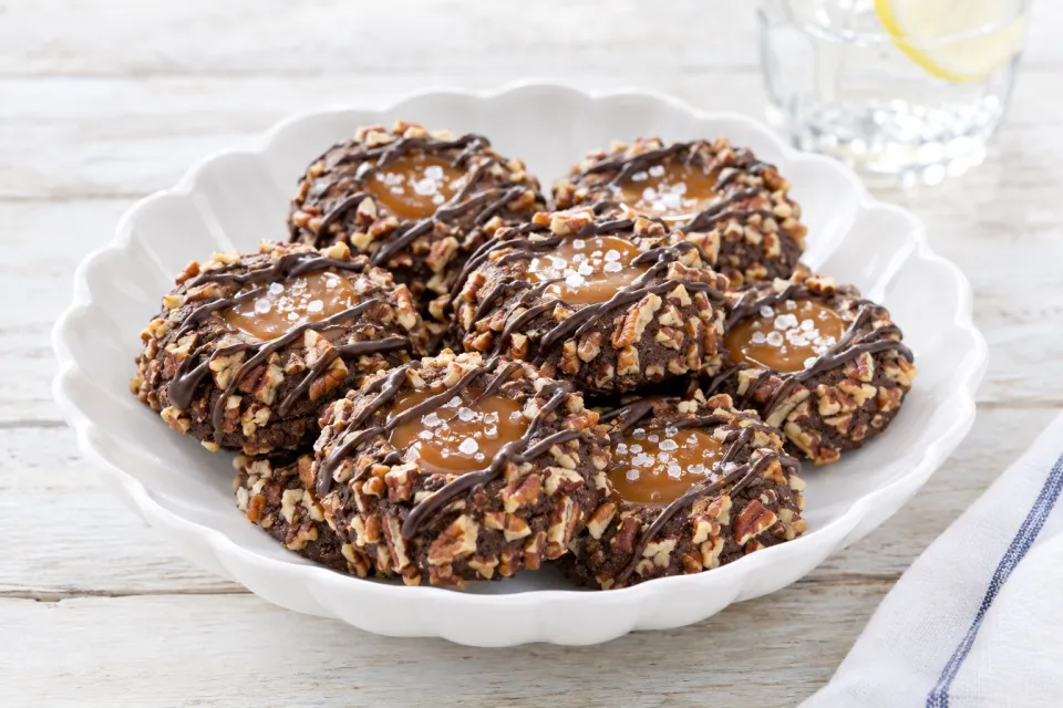 Salted Caramel Turtle Thumbprint Cookies