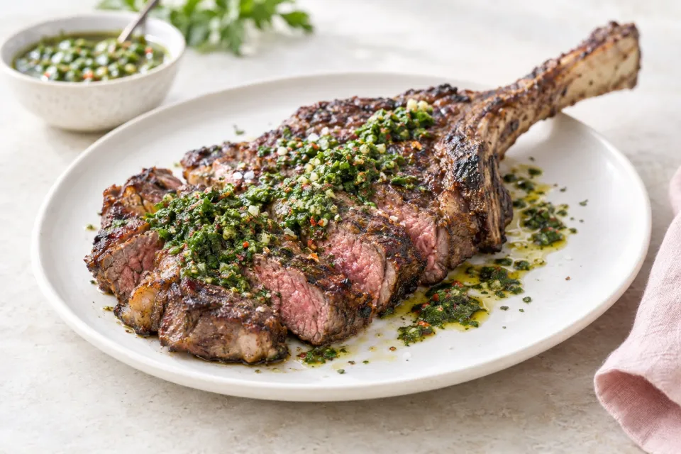 Cowboy Steak with Chimichurri Sauce