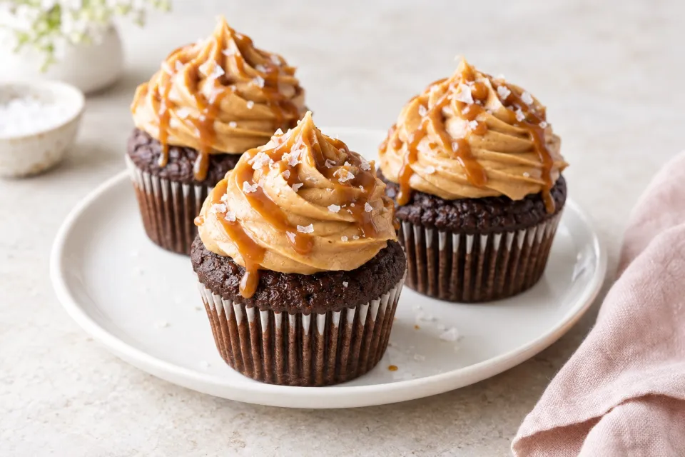 Chocolate Cupcakes with Salted Caramel Frosting