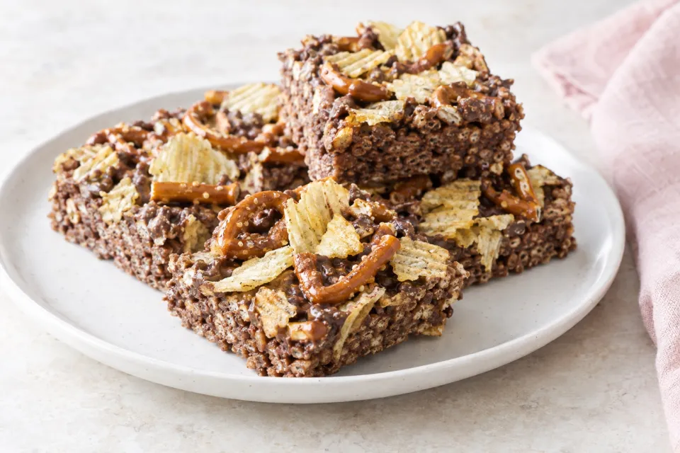 Pretzel Kettle Chip and Chocolate Rice Krispie Treats