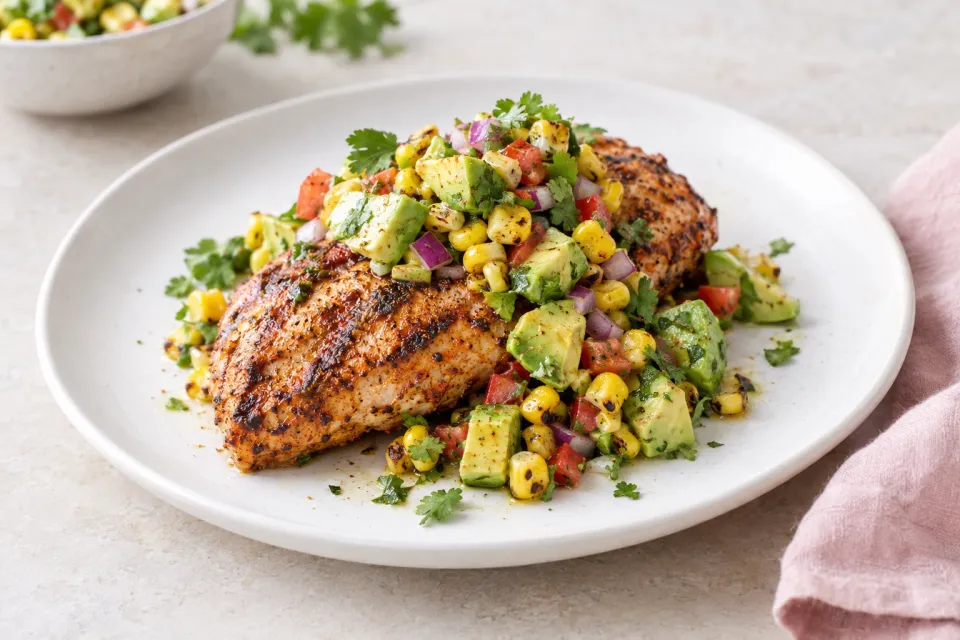 Grilled Cajun Chicken with Avocado Corn Salsa