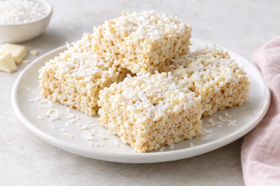 White Chocolate Coconut Rice Krispie Treats