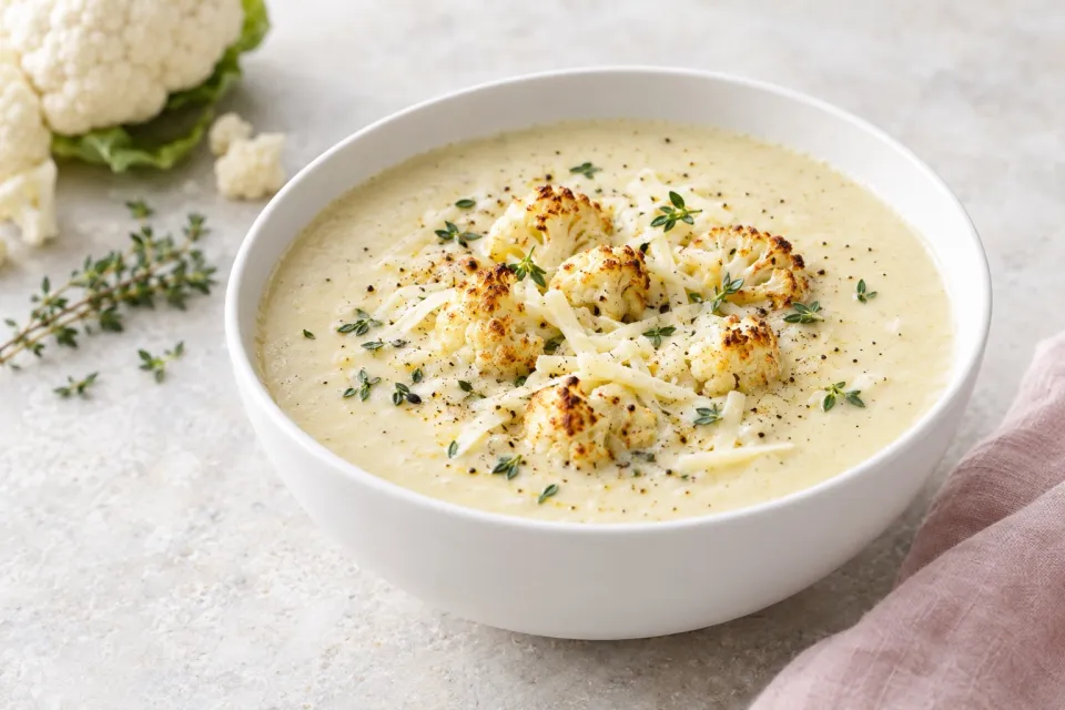 Roasted Cauliflower White Cheddar Soup