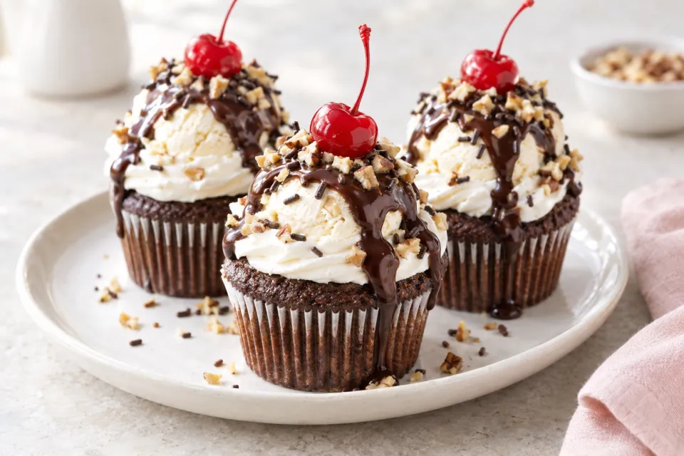 Hot Fudge Sundae Cupcakes