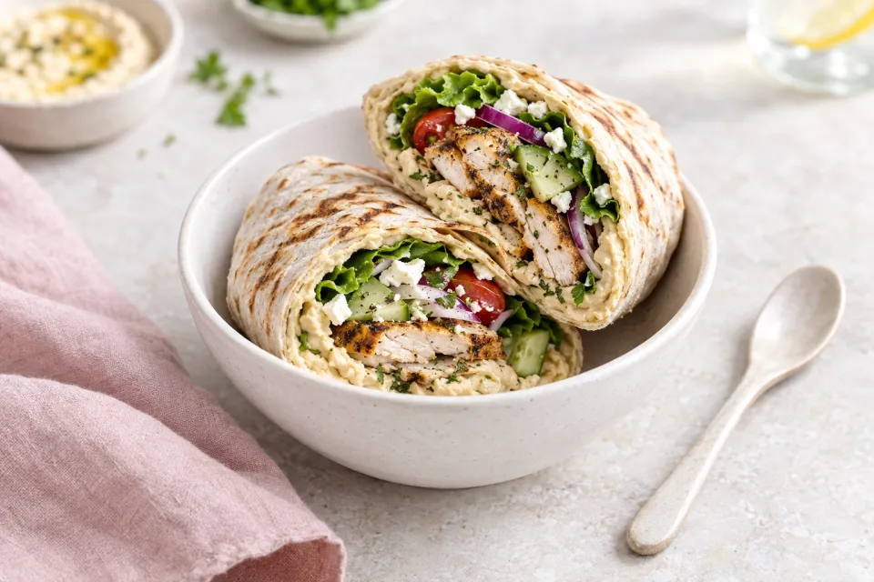 Greek Grilled Chicken & Hummus Wrap