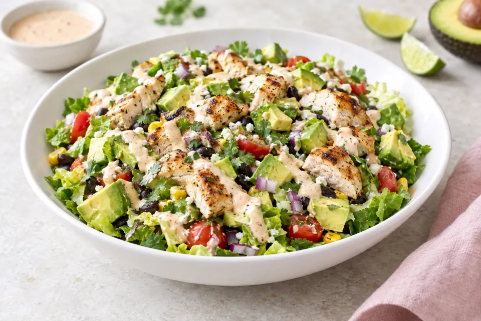 Avocado and Grilled Chicken Chopped Salad with Skinny Chipotle-Lime Ranch
