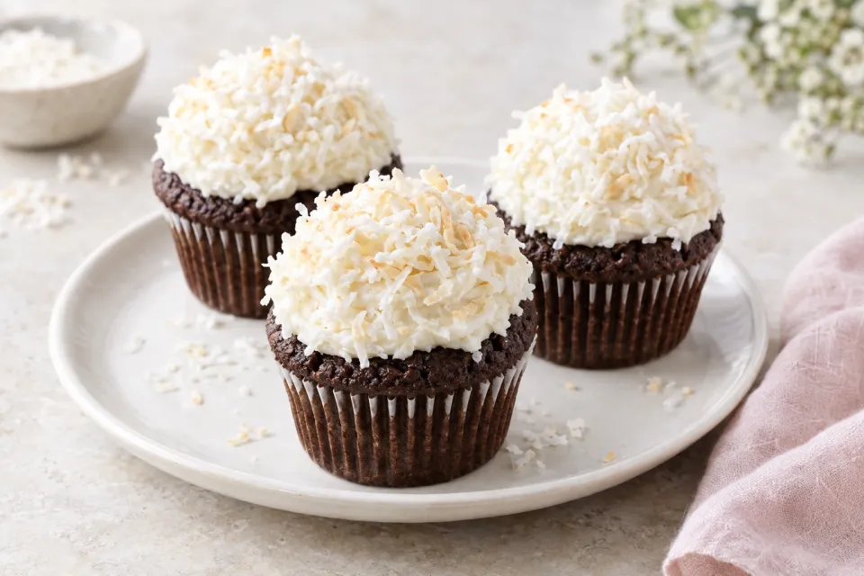 Chocolate Cupcakes with Coconut Frosting