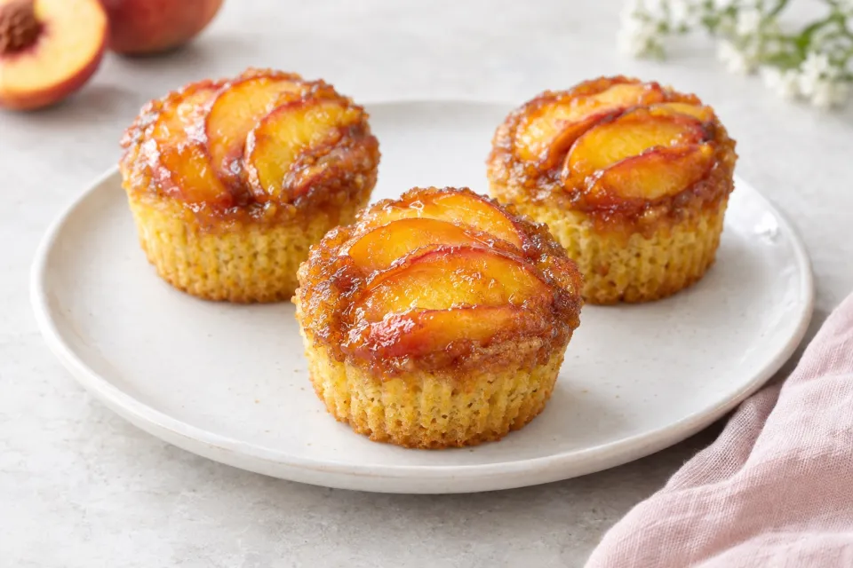 Cornmeal Peach Upside Down Cupcakes