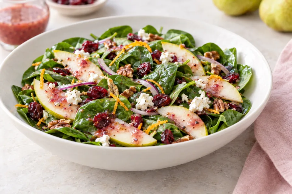 Pear Spinach Salad with Cranberry Orange Vinaigrette