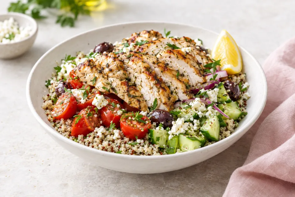 Grilled Greek Chicken Quinoa Bowls