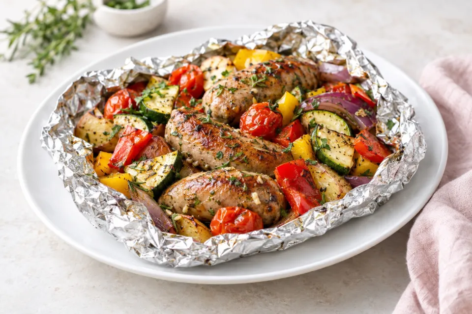 Easy Garlic Herb Sausage and Veggie Foil Packs
