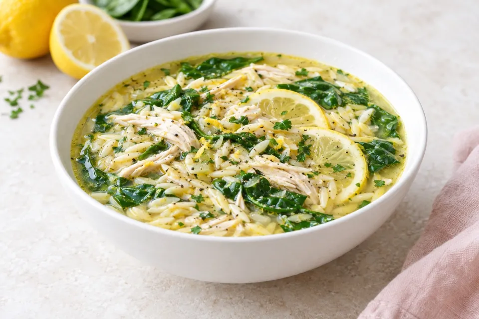 Lemon Chicken and Spinach Orzo Soup