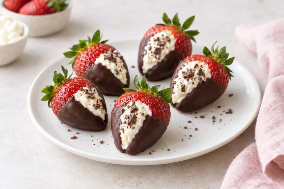 Mascarpone Stuffed Chocolate Dipped Strawberries