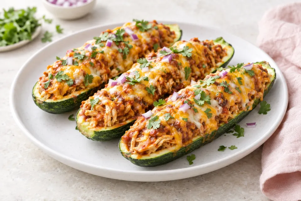 Chicken Enchilada Zucchini Boats