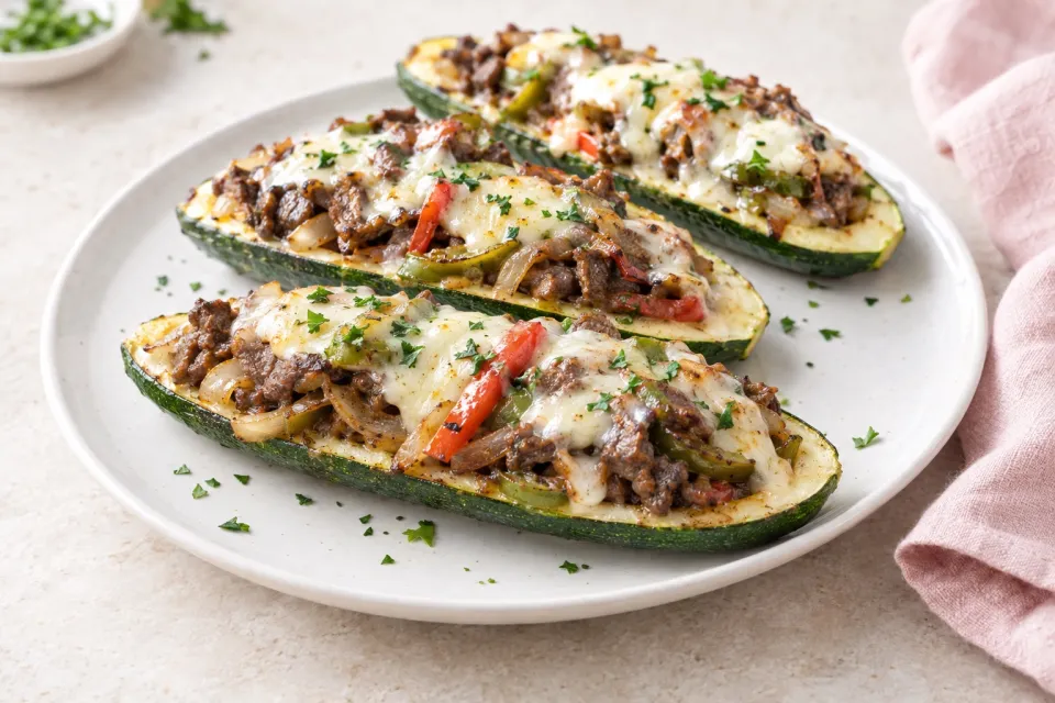 Philly Cheese Steak Zucchini Boats