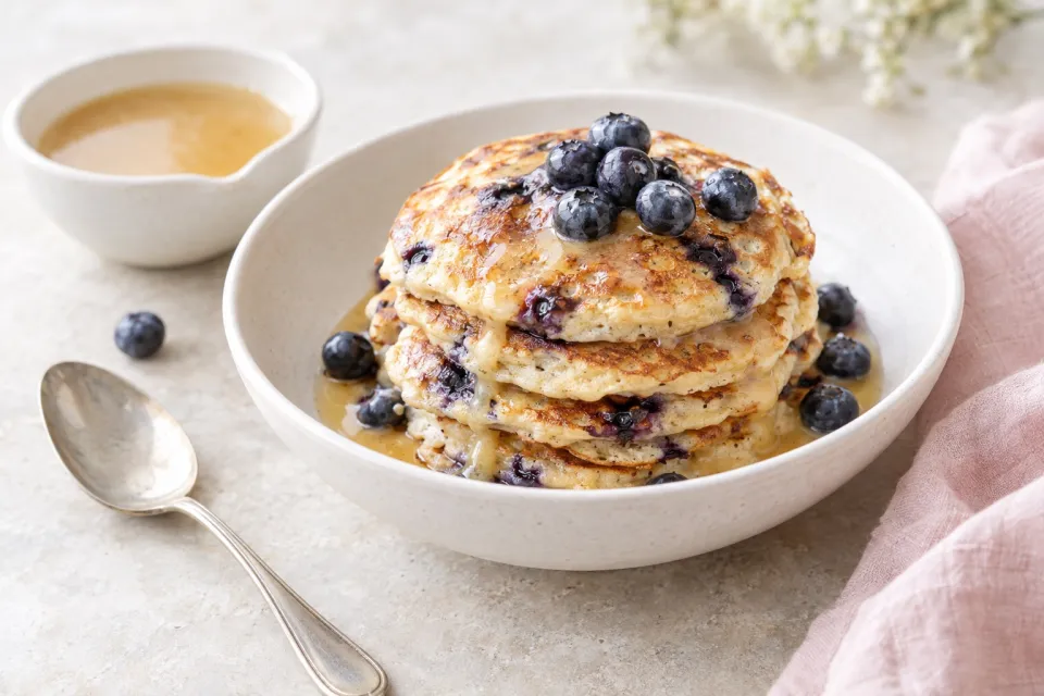 Blueberry Buttermilk Oat Flour Pancakes and Buttermilk Syrup