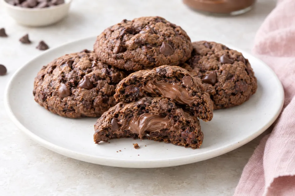 Nutella Stuffed Chocolate Chocolate Chip Cookies
