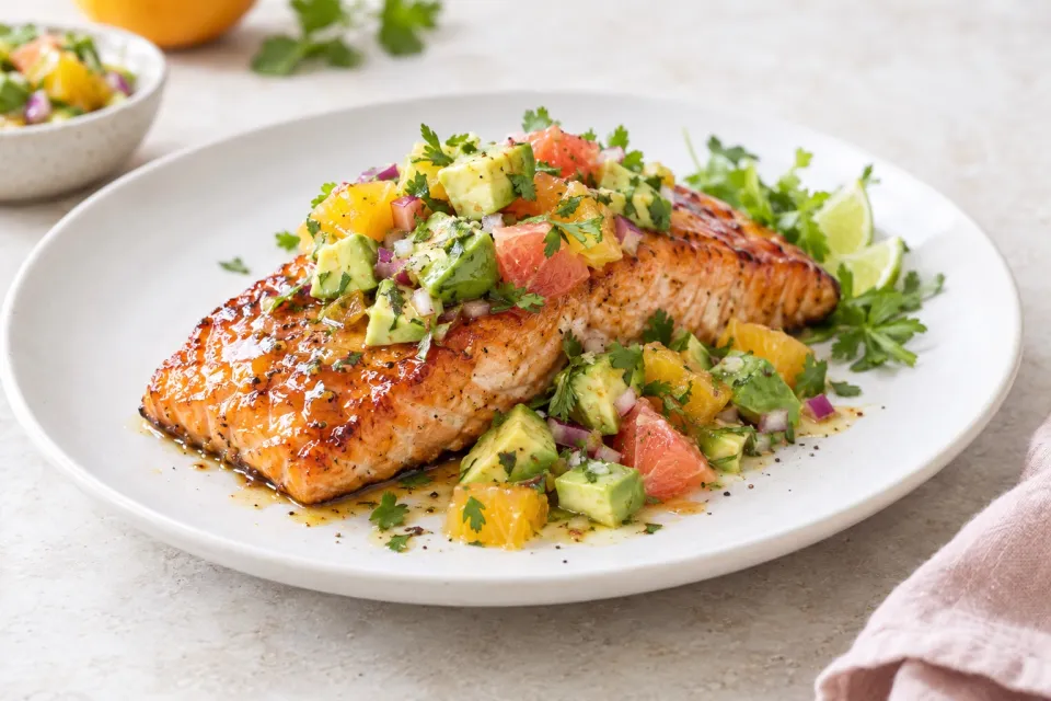 Honey Glazed Salmon with Citrus Avocado Salsa