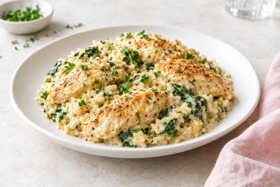 One Pan Creamy Chicken and Rice
