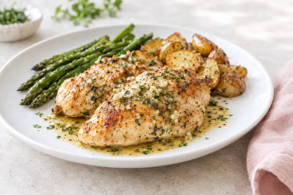Skillet Chicken with Garlic Herb Butter Sauce