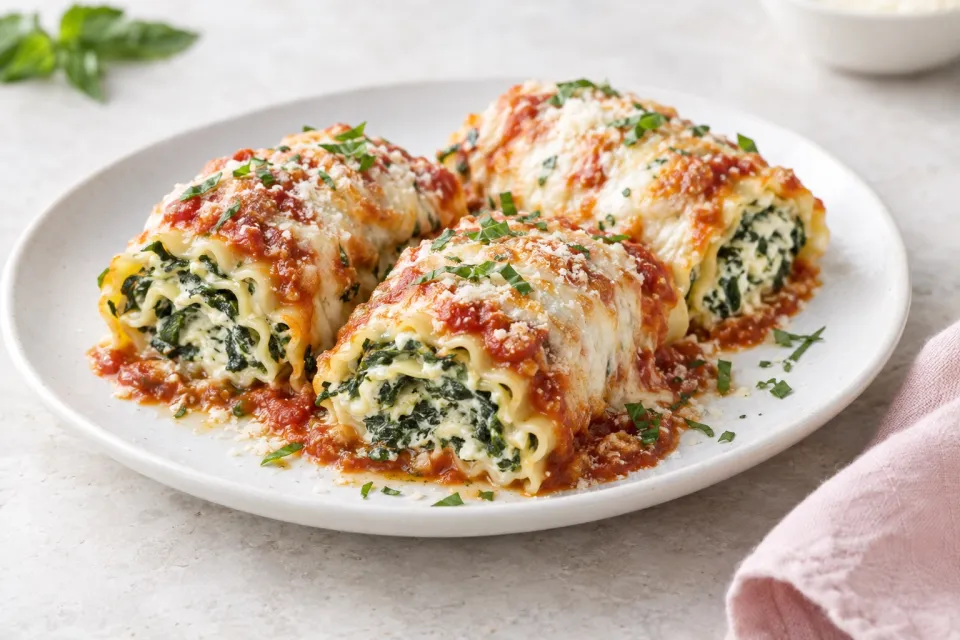 Spinach Four Cheese Lasagna Roll Ups
