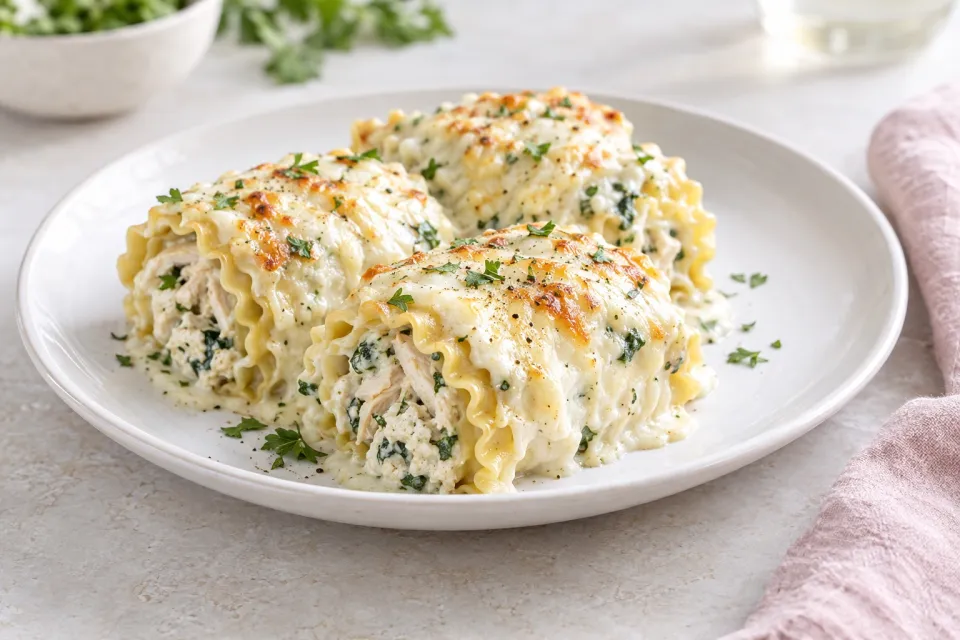 Creamy White Chicken Lasagna Roll Ups