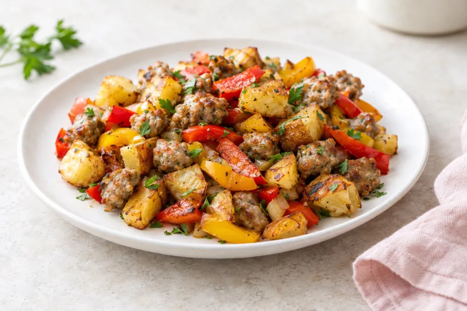Sheet Pan Turkey Sausage, Potato and Pepper Hash