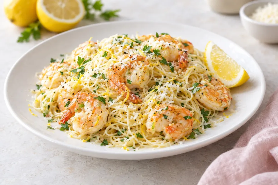Lemon-Parmesan Angel Hair Pasta with Shrimp