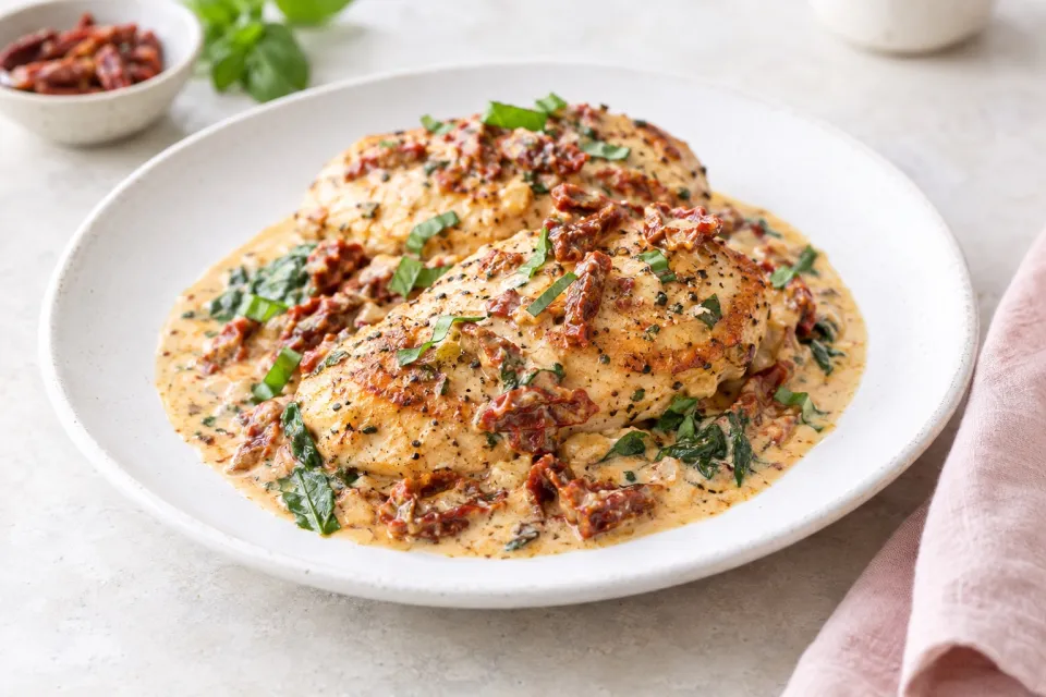 Skillet Chicken with Creamy Sun Dried Tomato Sauce