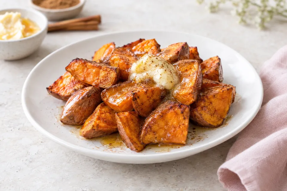 Roasted Sweet Potatoes with Cinnamon and Honey Butter