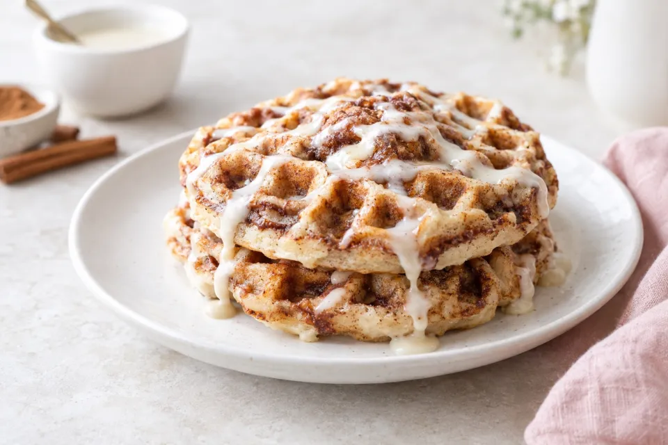 Overnight Cinnamon Roll Waffles