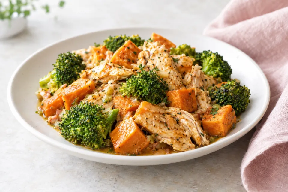 Slow Cooker Chicken with Sweet Potatoes and Broccoli
