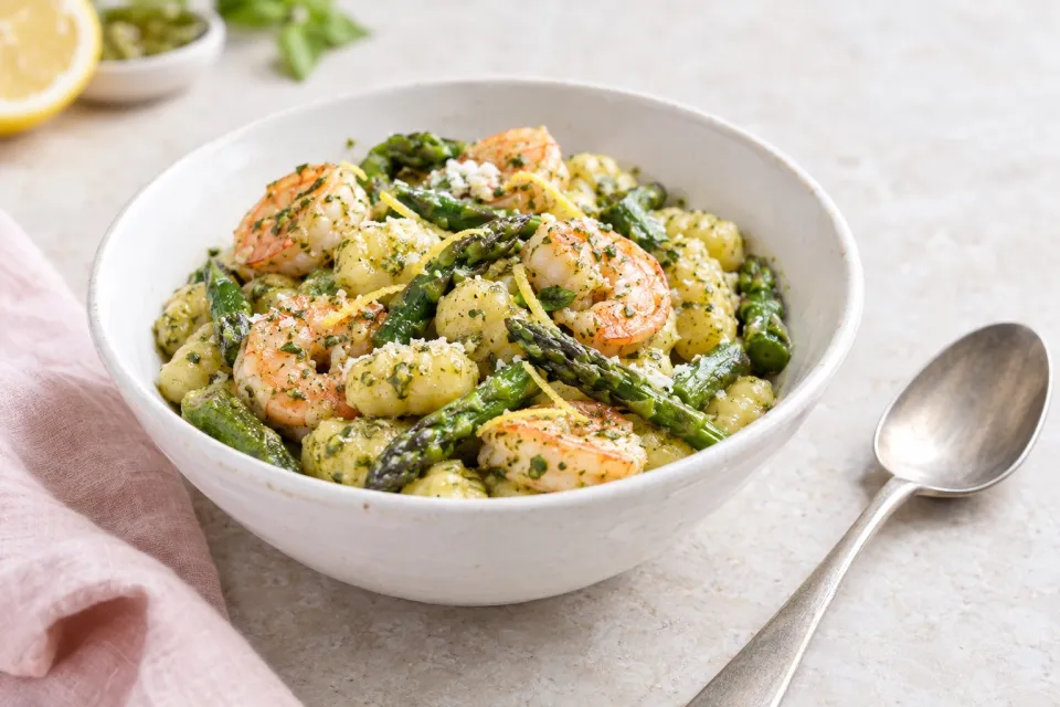 Easy Lemon-Pesto Gnocchi Shrimp and Asapargus