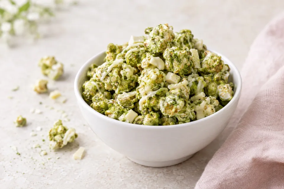 Matcha and White Chocolate Popcorn