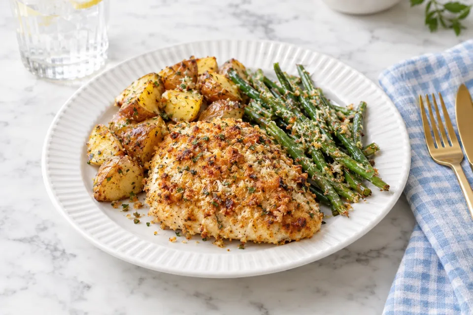 Crispy Parmesan Baked Chicken with Veggies