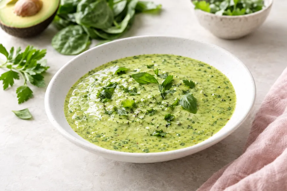 Five Minute Avocado Dressing with Herbs and Spinach