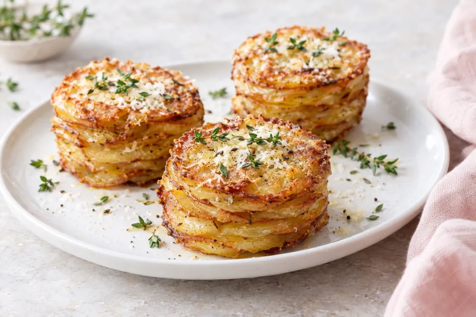 Crispy Parmesan Potato Stacks