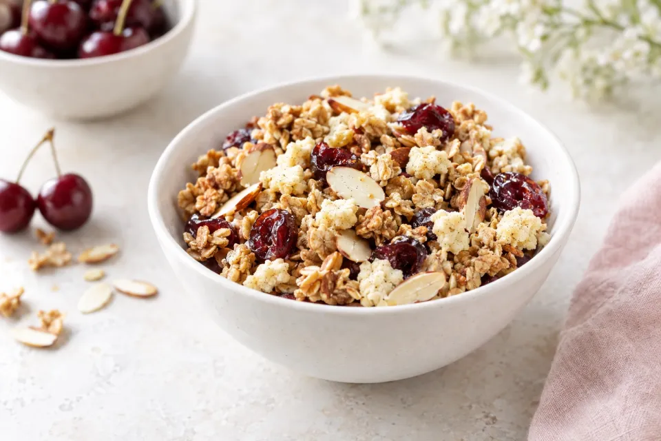 Cherry Almond Granola with Vanilla Crumbles