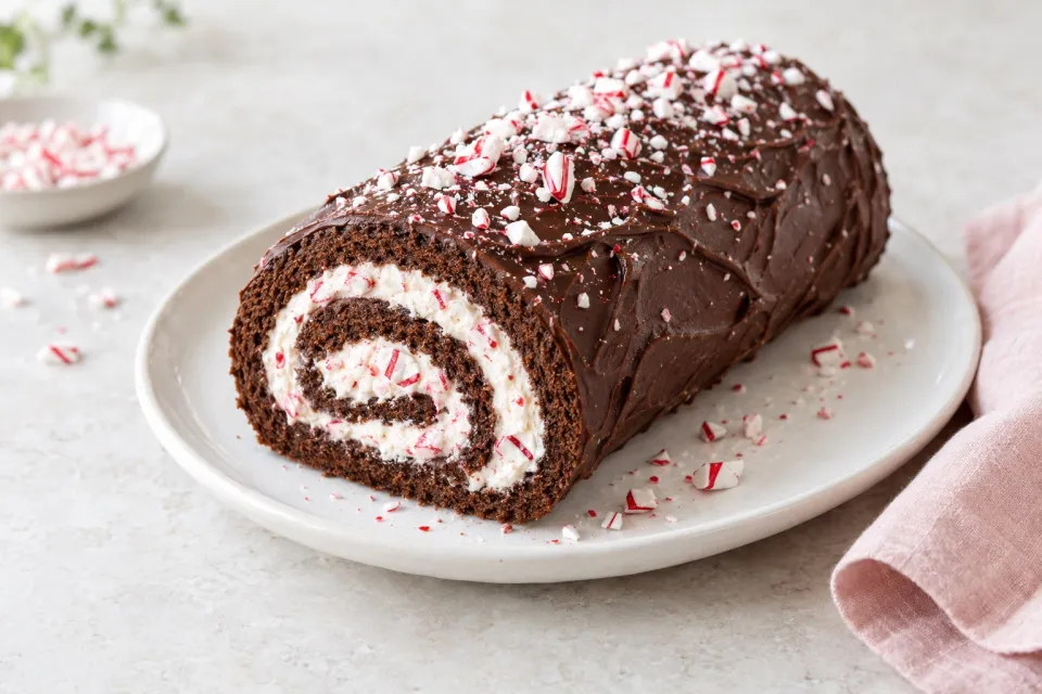 Chocolate Peppermint Swiss Roll