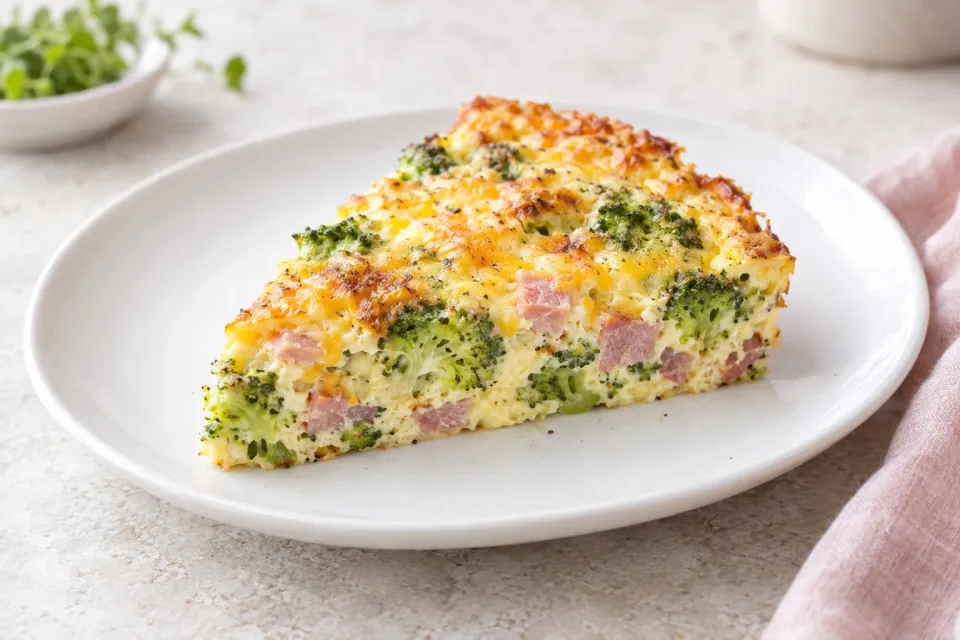 Cheesy Crustless Quiche with Broccoli and Ham