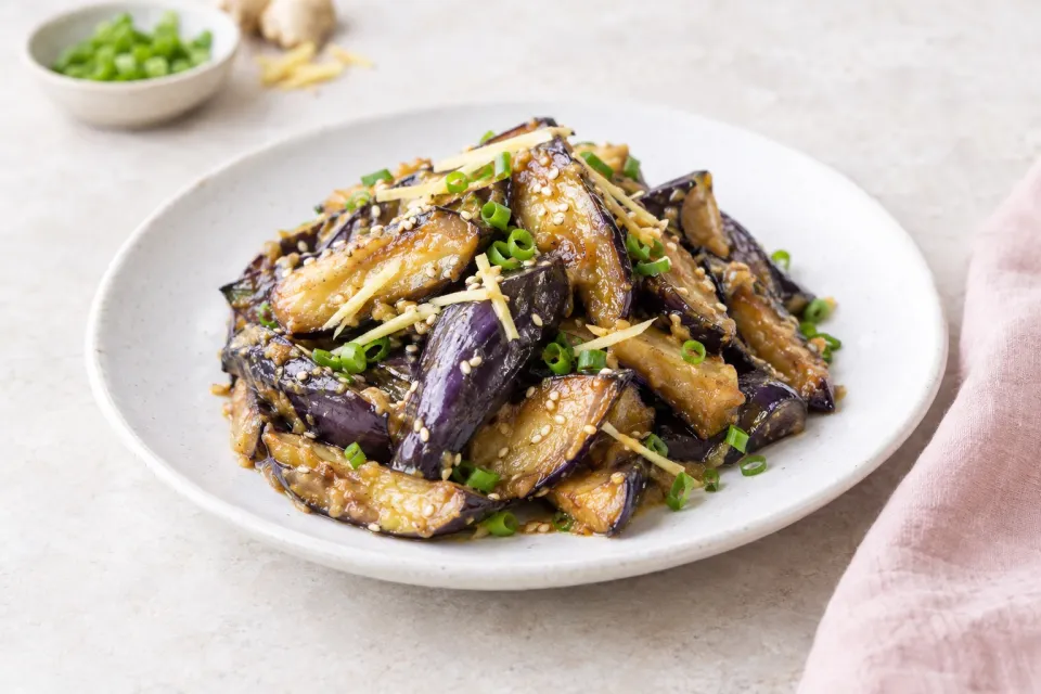 Stir Fried Japanese Eggplant with Ginger and Miso