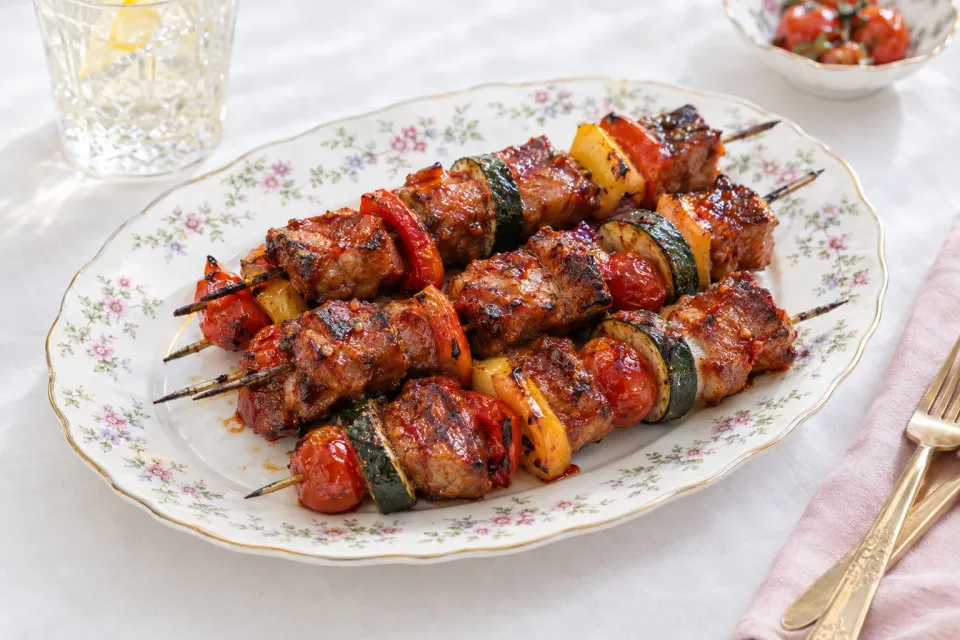 Grilled Pork Belly Kebabs with Sweet-and-Spicy Gochujang Marinade
