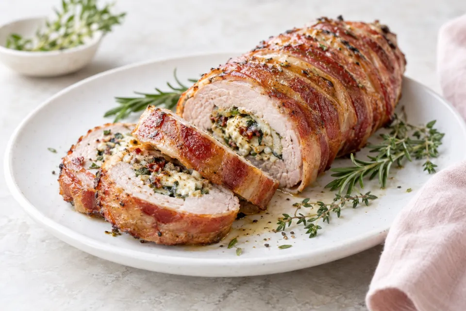 Bacon-Wrapped Stuffed Pork Tenderloin