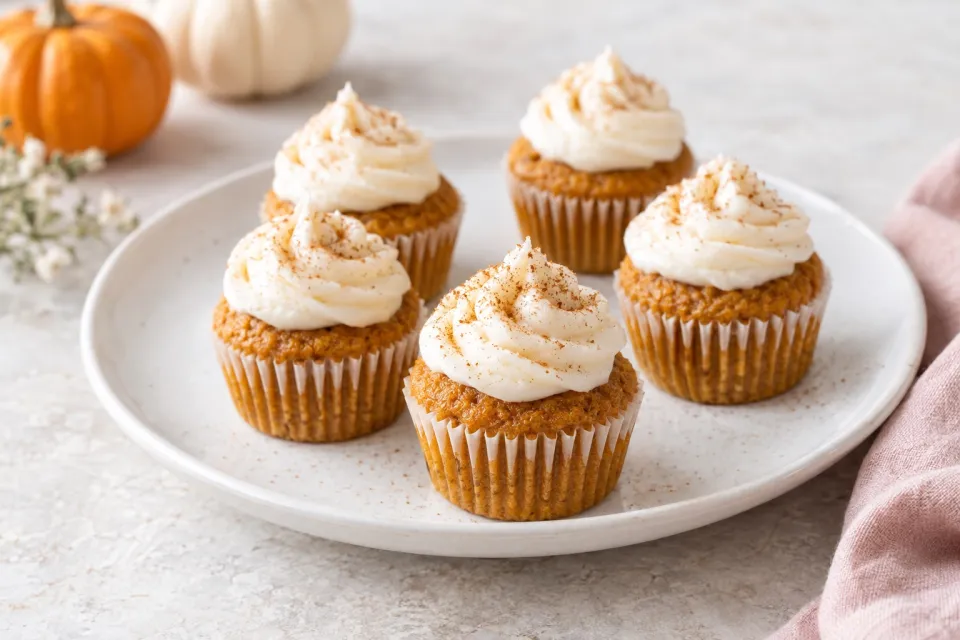 Mini Pumpkin Cupcakes with Cream Cheese Frosting