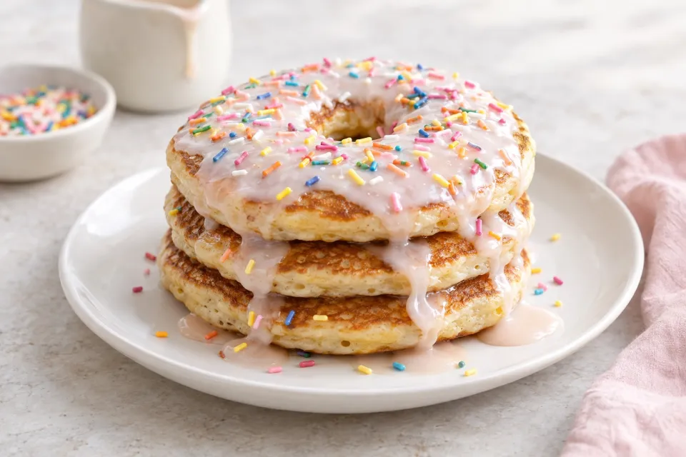 Doughnut Pancakes with Doughnut Glaze Syrup