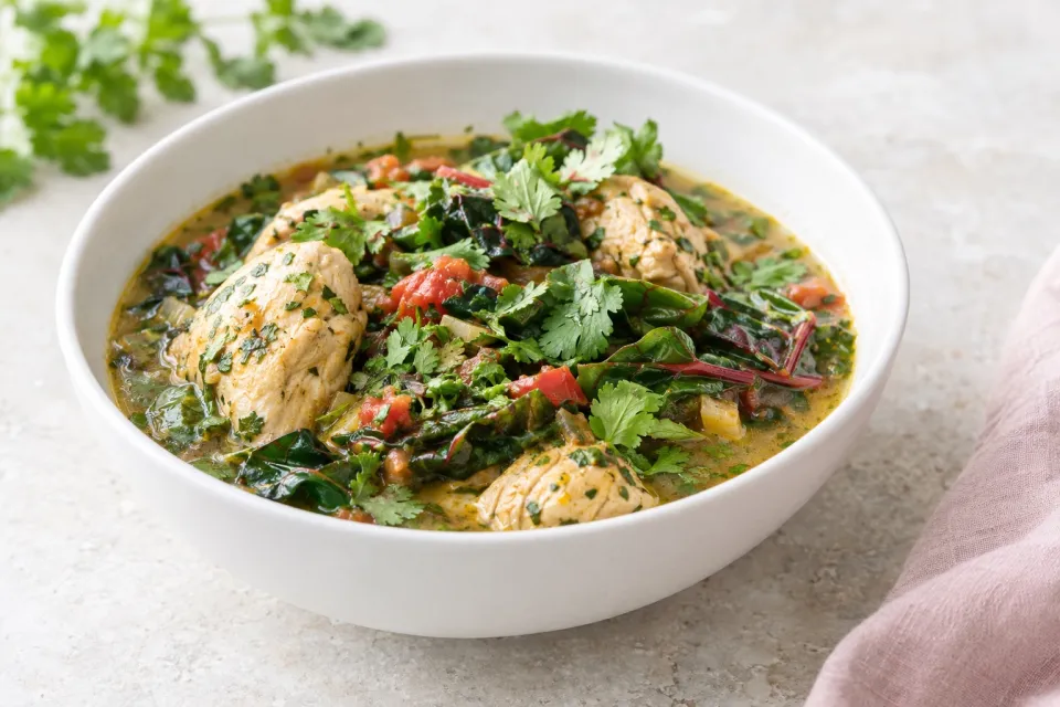 Chicken Stew with Coriander, Cilantro, and Chard