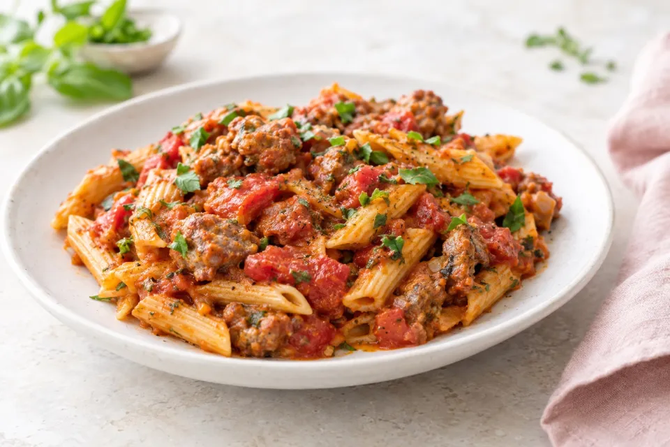 Instant Pot Chunky Pasta Sauce with Sausage, Tomatoes, and Herbs