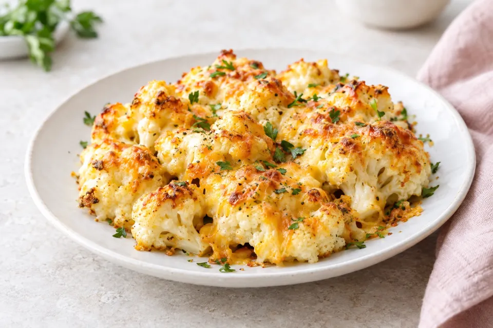 Easy Cheesy Baked Keto Cauliflower